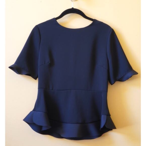 Peplum Flared Structured Tailored Short Sleeve Blouse Black Size Small - Picture 1 of 5